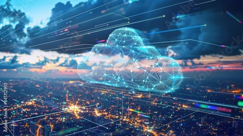 amazing image of cloud computing and digital data transfer with computing networks with a virtualization approach. AI generated image