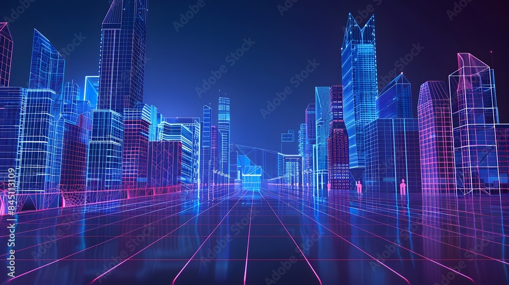 A hologram of cityscape with buildings and a street in the background
A hologram of cityscape with buildings and a street in the background