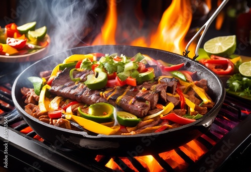 sizzling fajitas hot plate, mexican, cuisine, cooking, grill, steam, peppers, onions, meat, sizzle, aroma, appetizing, serving, restaurant, dish, lunch