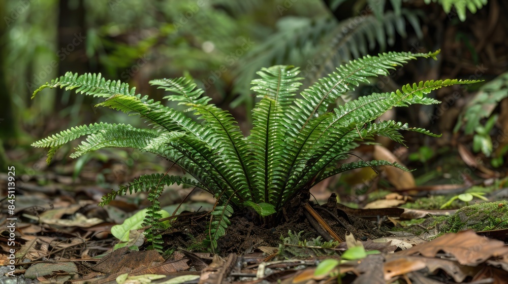 Close up view of a European hard fern Blechnum spicant in the woodland Close up view of a European hard fern Blechnum spicant in the woodland