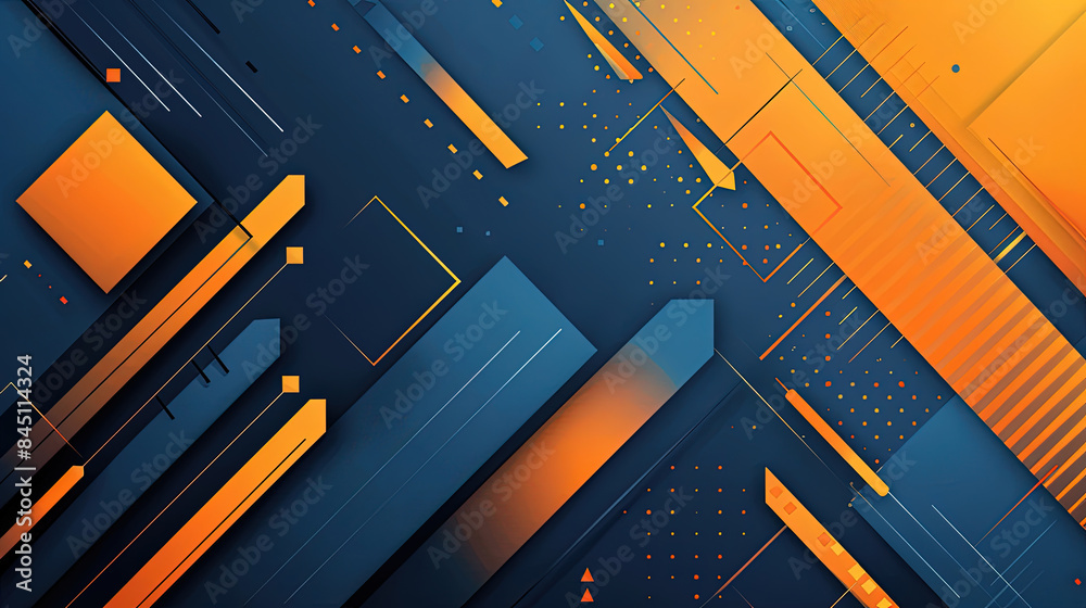 Blue background with orange geometric lines and stripes. Modern banner template for presentation, business poster, or social media. business presentation in the style of geometric shapes. Copy space Blue background with orange geometric lines and stripes. Modern banner template for presentation, business poster, or social media. business presentation in the style of geometric shapes. Copy space