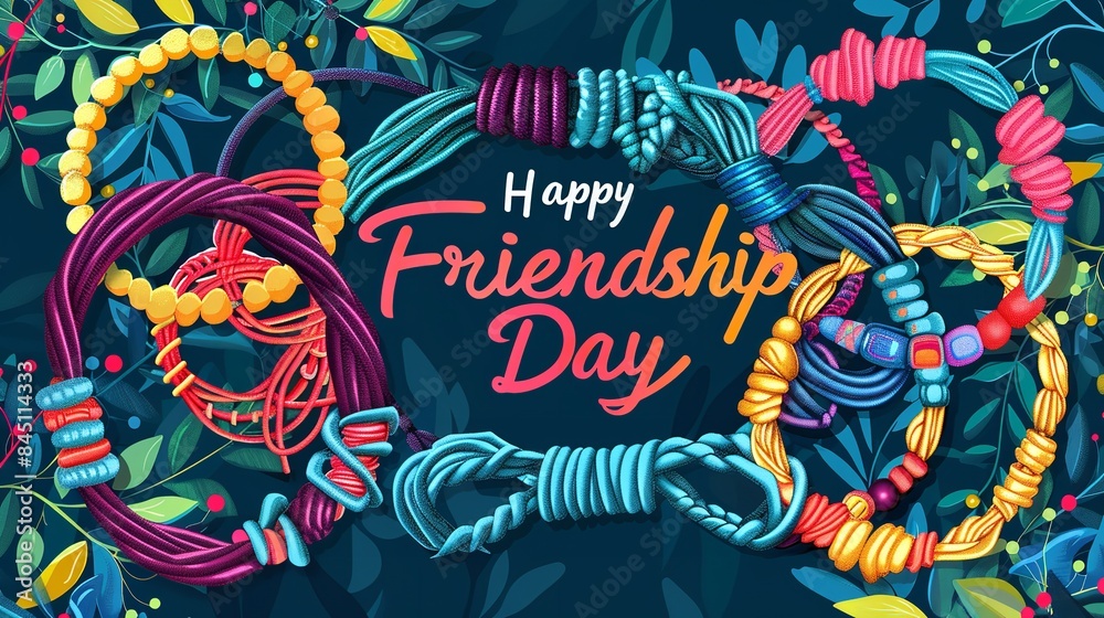 Obraz premium Happy Friendship Day holiday banner with vector bracelets, Generative AI.