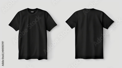 Blank black shirt mock up template, front and back view, isolated on white, plain t-shirt mockup. Tee sweater sweatshirt design presentation for print.