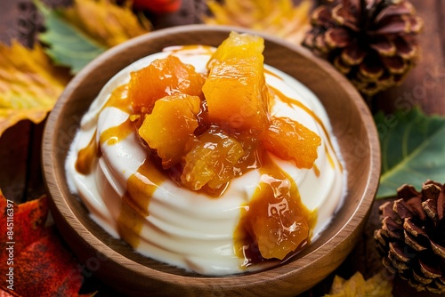 Homemade yogurt with pieces of pumpkin marmalade