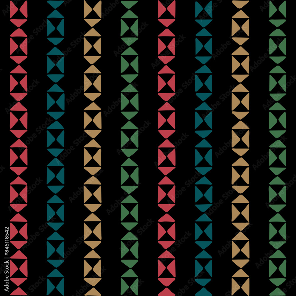 lines of hand drawn triangles. folk decorative art. color repetitive background. vector seamless pattern. geometric illustration. fabric swatch. wrapping paper. design template for textile, linen