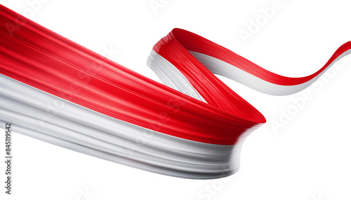 long Indonesian flag ribbon on transparent background