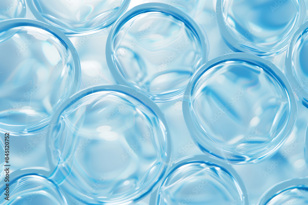 Oil bubbles collagen skin serum on blue pastel background. concept skin care cosmetics. Oil bubbles collagen skin serum on blue pastel background. concept skin care cosmetics.