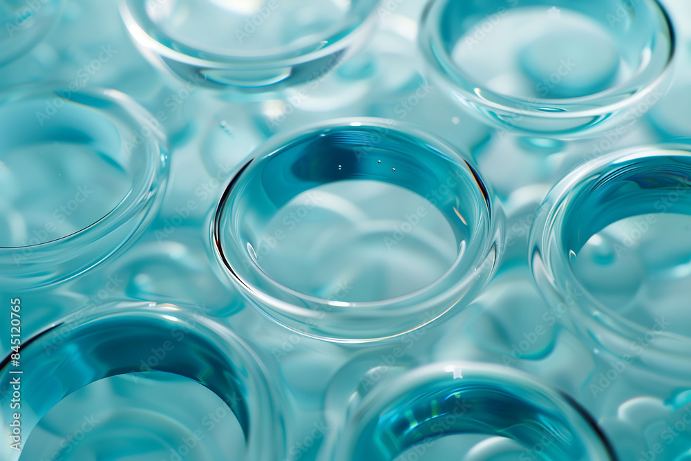 Oil bubbles collagen skin serum on blue pastel background. concept skin care cosmetics. Oil bubbles collagen skin serum on blue pastel background. concept skin care cosmetics.