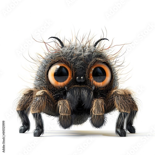A cute, cartoon spider with big eyes and fuzzy legs. © Thanakrit