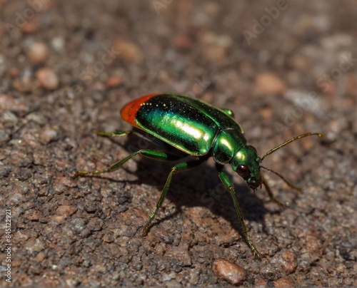 A bright shiny beetle in the natural environment. Insect.