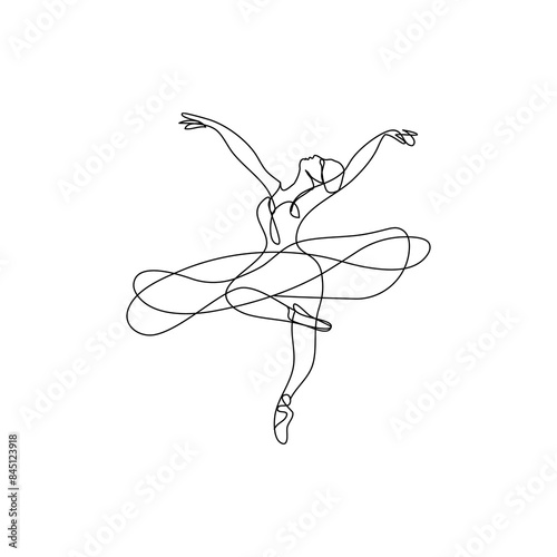 Woman Dancer Continuous One Line Drawing. Ballerina Jumping Creative Contemporary Abstract Line Drawing. Dancing Beauty Fashion Vector Minimalist Design for Wall Art, Print, Card, Poster.