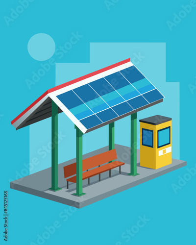 The solarpowered shelter at the train station not only offered charging for passengers but also provided a shaded spot to wait for their train.. Vector illustration