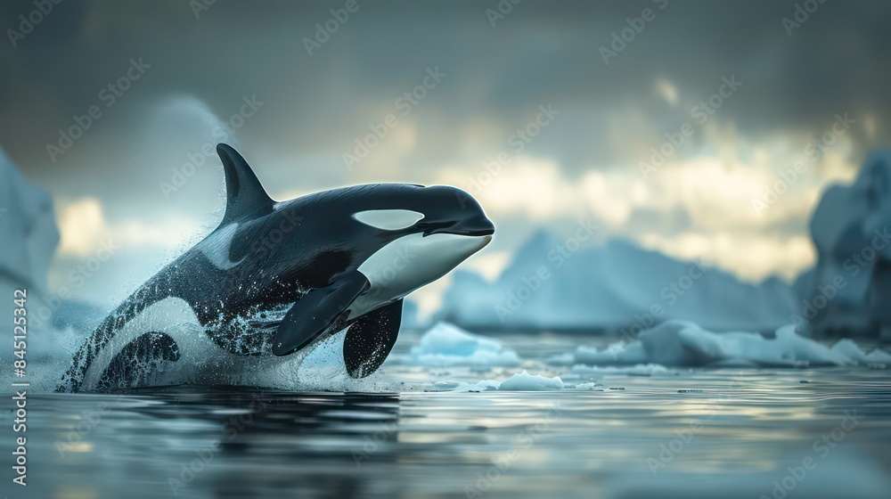 Fototapeta premium Majestic Orca Leaping in Icy Arctic Waters