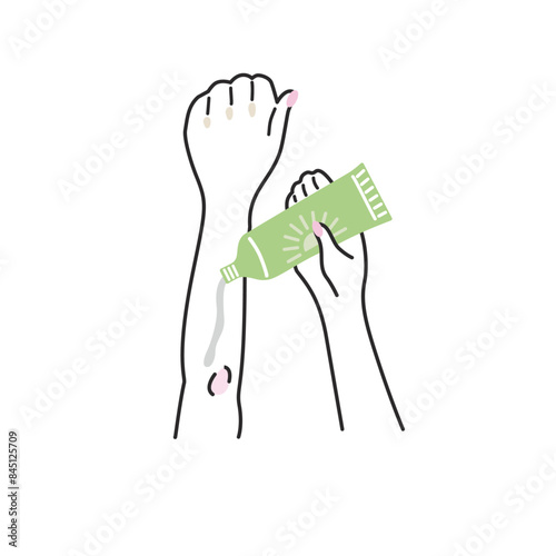 日焼け止めクリームを塗る腕のイラスト