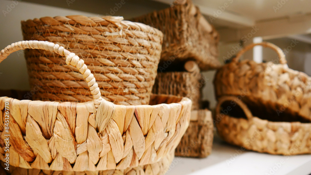 Close-up of many nice wickerwork baskets Close-up of many nice wickerwork baskets