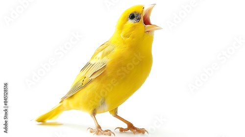 Cheerful yellow canary singing on white background. © baloch
