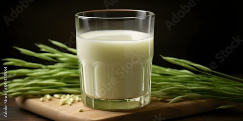 Rice milk popular dairy alternative ingredient in various recipes and cuisines. Concept Recipes, Cuisine, Dairy alternative, Rice milk, Ingredients photo