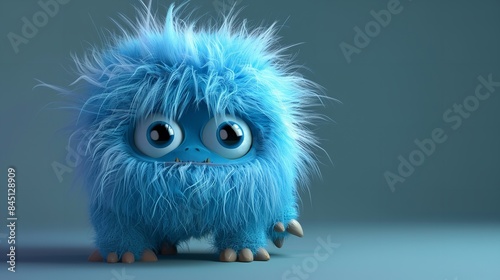3D animated character, adorable fuzzy monster, Generative AI.