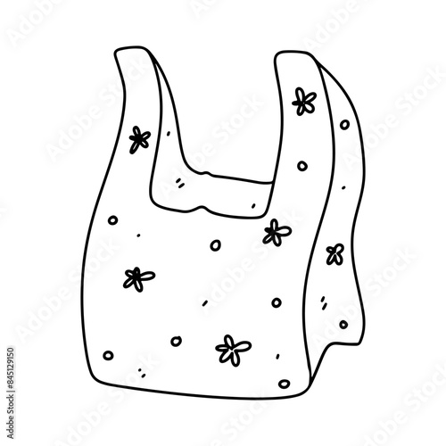 Plastic bag. Hand drawn doodle style. Vector illustration isolated on white. Coloring page.