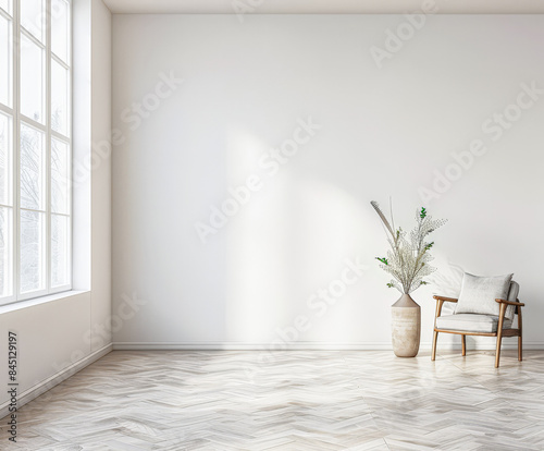 Minimalist interior design composition with minimal furniture and copyspace for text. Home decor concept image.