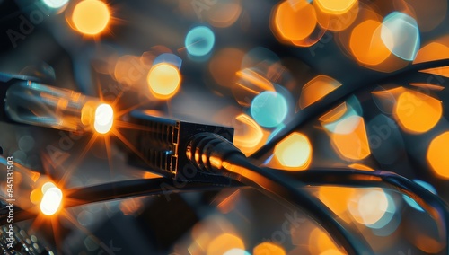 A detailed view of a bundle of wires. Can be used to illustrate technology, connectivity, or electrical systems