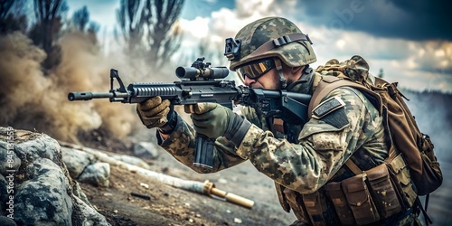 Soldaten im Kampfeinsatz: Mutige Kämpfer in Uniform im Einsatz. Ein Bild von Entschlossenheit, Teamwork und Verteidigungsbereitschaft photo