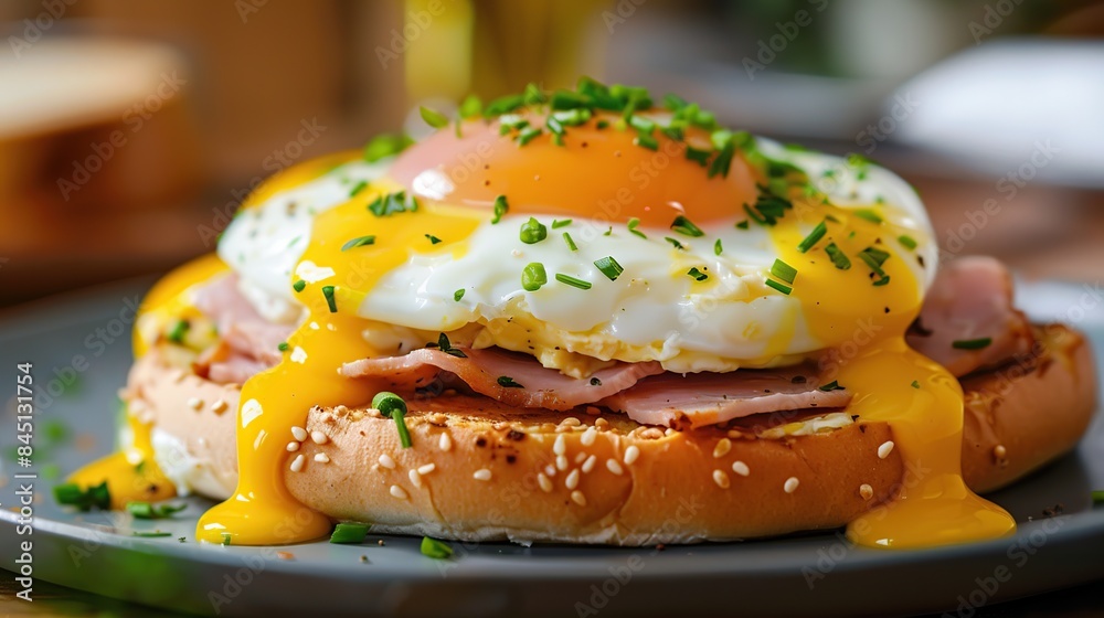 Delicious Egg Benedict on table . Generative Ai Delicious Egg Benedict on table . Generative Ai