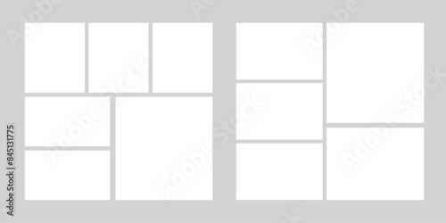 Photo grid collage frames template, moodboad layout, mosaic border, scrapbook set isolated on background. Presentation display mockup.
