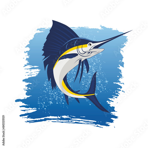 Vector illustration of a big blue marlin fish in water, used for fishing activity