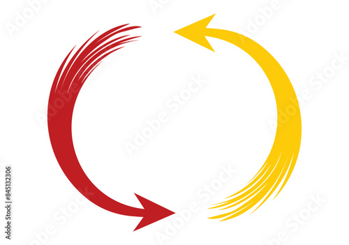 手描き筆タッチのざっくり矢印素材/循環/赤・黄