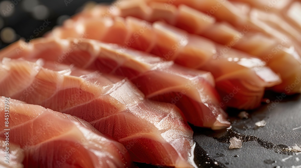 Close up to sliced raw tilapia fish. Fish fillet to prepare os sashimi, traditional. Generative Ai Close up to sliced raw tilapia fish. Fish fillet to prepare os sashimi, traditional. Generative Ai