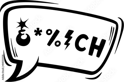 Comic speech bubble of swear, angry and bad word, aggressive curse and hate talk. Vector scream balloon or shout cloud with rude swear exclamation, dirty bad word censored text with bomb and lightning
