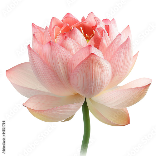 This high-resolution image features a beautiful, radiant pink lotus flower in full bloom, isolated on a white background. Perfect for nature themes.