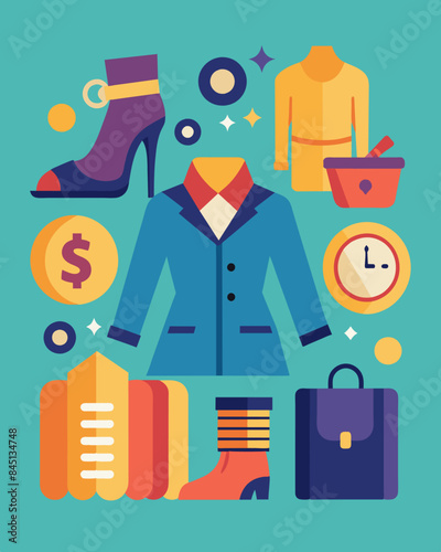 The prices of clothing and accessories had puffed up like an inflated balloon making it difficult to afford even the simplest items.. Vector illustration