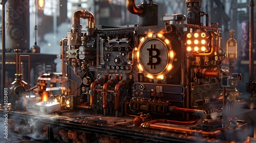 A steampunk-inspired Bitcoin mining machine in action