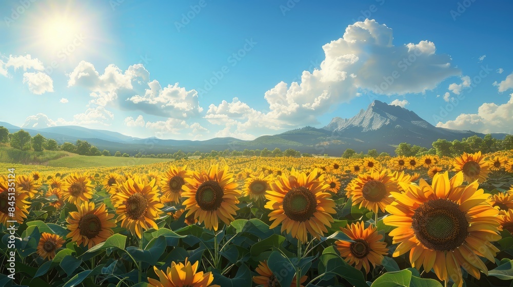 Obraz premium Sunflowers flourishing in a sunny agricultural landscape