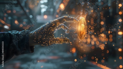 A Bitcoin coin being minted in a virtual reality environment