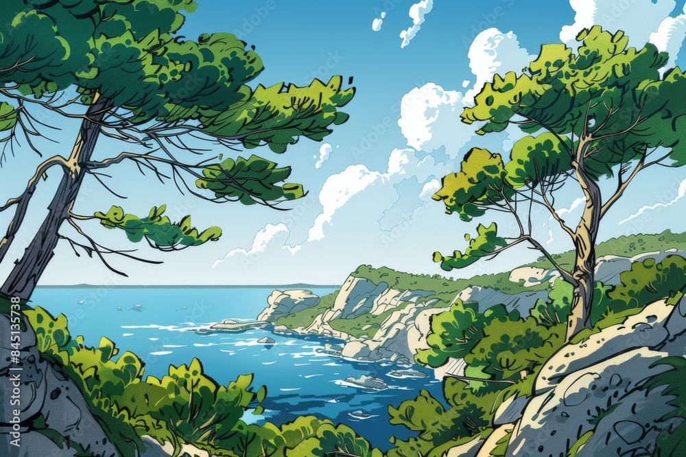 Naklejka premium A lively and colorful forest and field