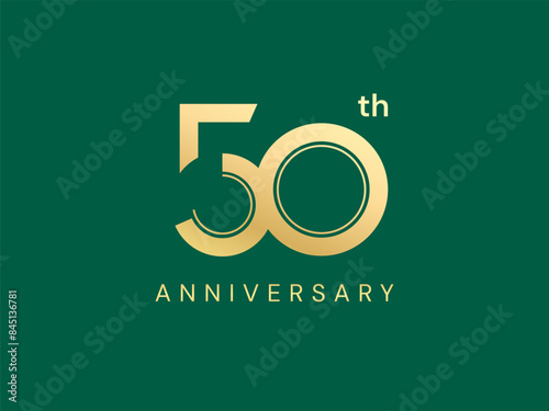 50th Anniversary luxury gold celebration with Connected Shapes number logo typography vector design twisted infinity concept. Fifty Years anniversary gold template for celebration event, business, web