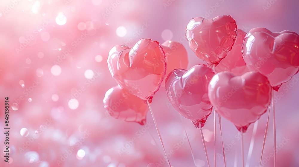Pink heart shaped balloons against a soft, sparkling background. Perfect for Valentine's Day or love themed designs. Pink heart shaped balloons against a soft, sparkling background. Perfect for Valentine's Day or love themed designs.