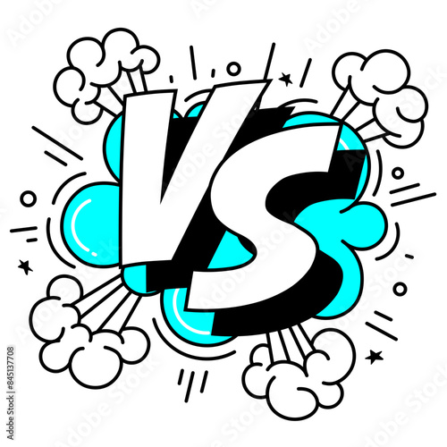 Striking VS text in comic burst style on white background