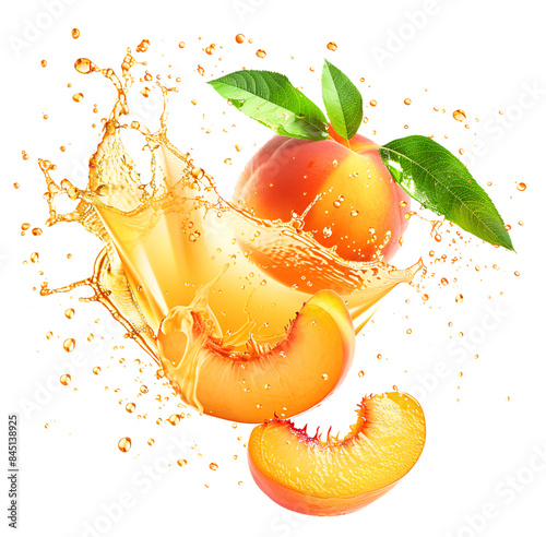 peach in juice splash isolated
