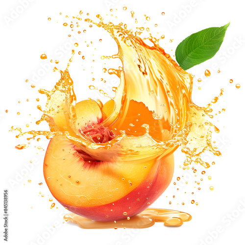 peach in juice splash isolated
 photo