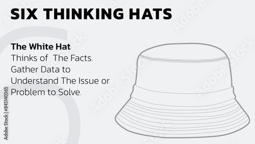 Illustration of The White Hat. The white hat from Six Thinking Hats about facts and information. Illustration for slide presentation or web banner. Vector illustration. All in a single layer.