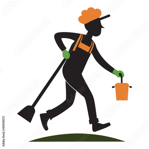 cleaning person with cleaner, silhouette of Cleaner in action