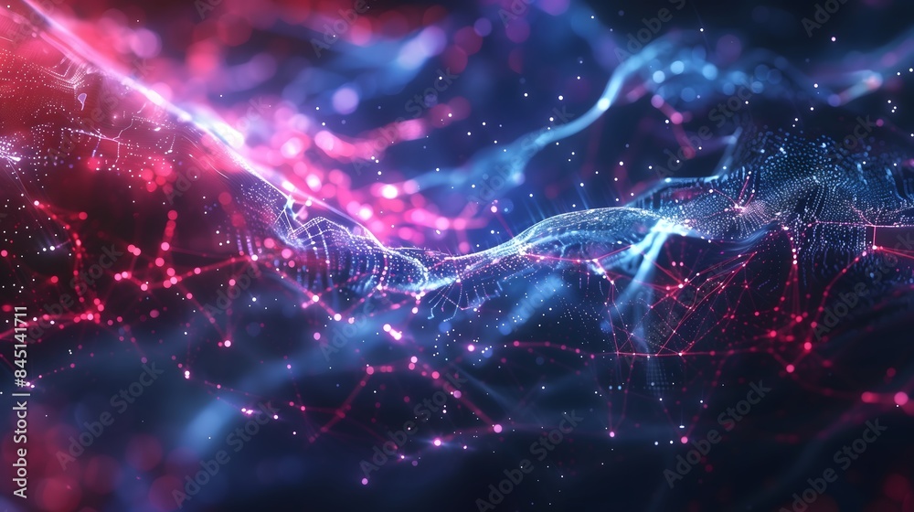 Fototapeta premium Futuristic digital interface background featuring holographic elements, interconnected networks, and flowing data streams