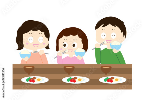 ご飯を食べる家族