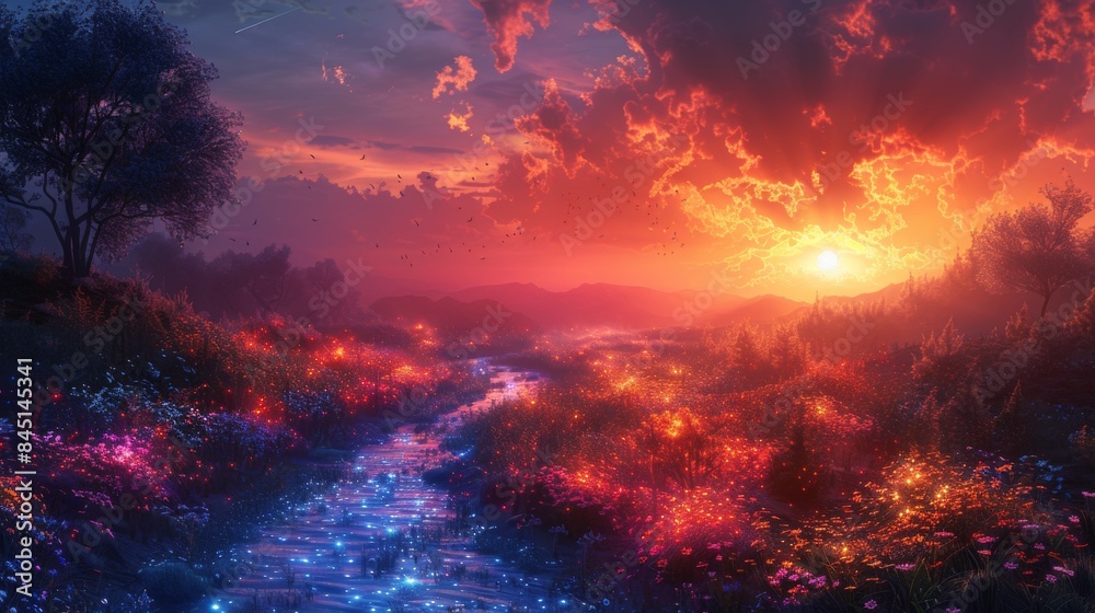 Ethereal Glow: Surreal Psychedelic Landscape with Luminous Plants and Dreamlike Colors Ethereal Glow: Surreal Psychedelic Landscape with Luminous Plants and Dreamlike Colors