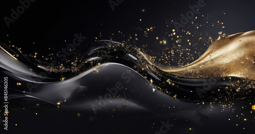 Luxe black and gold abstract art with flowing lines. Luxury premium background for banners and wallpapers.