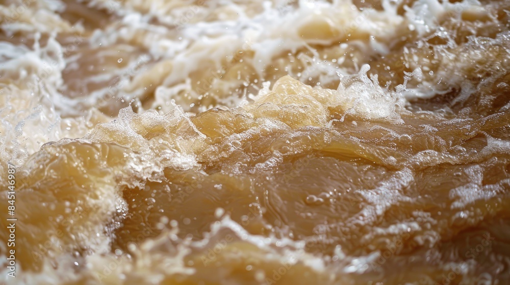 Polluted river with fast flow and light brown foam Polluted river with fast flow and light brown foam